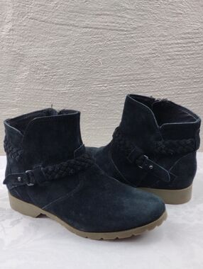 Teva Delavina Black Waterproof Suede Leather Side Zipper Low Heel Bootie Shoe